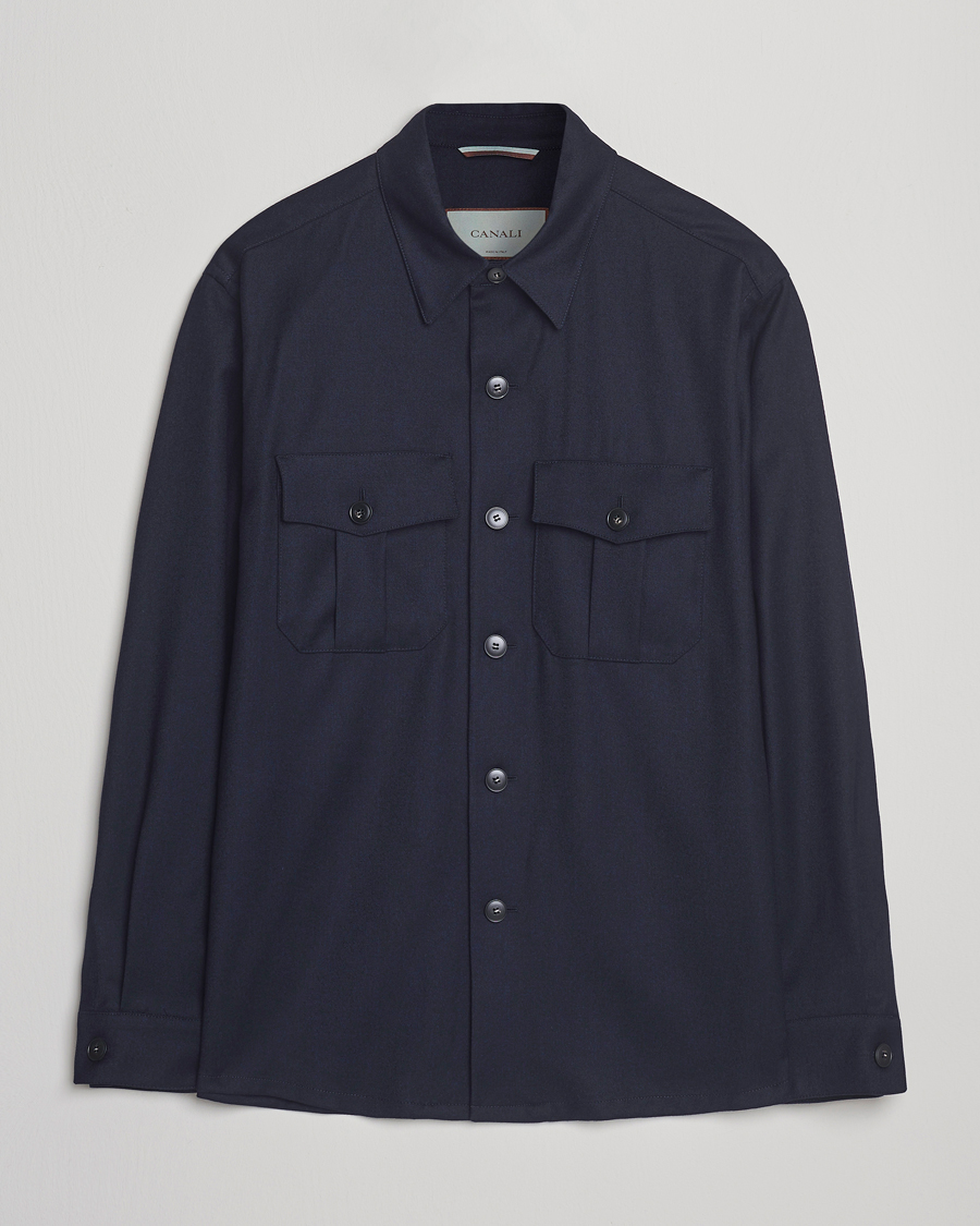 Herre | Skjorter | Canali | Flannel Overshirts Navy
