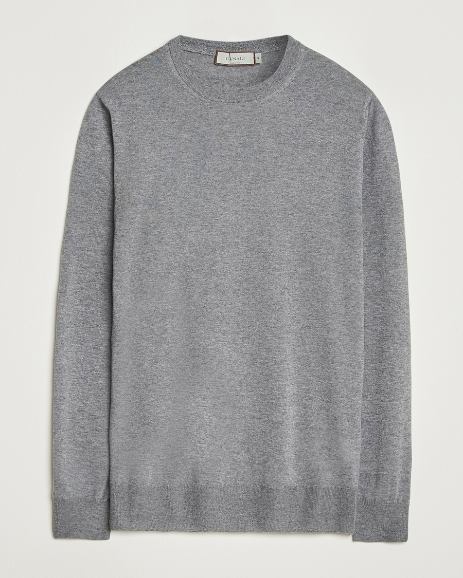 Herre | Gensere | Canali | Merino Wool Crew Neck Light Grey