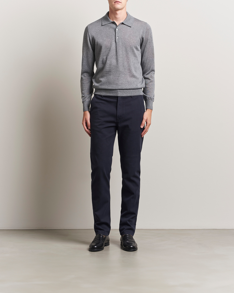Herre | Gensere | Canali | Merino Wool Long Sleeve Polo Light Grey
