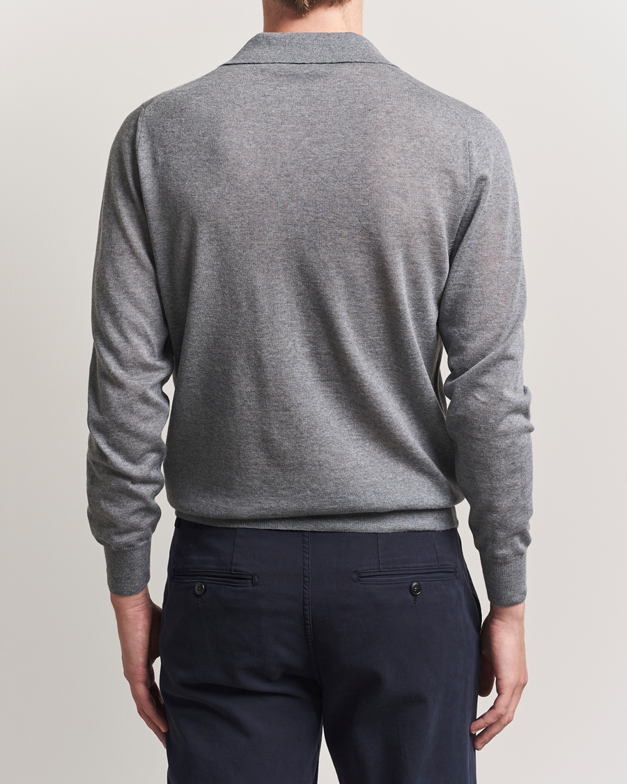 Herre | Gensere | Canali | Merino Wool Long Sleeve Polo Light Grey