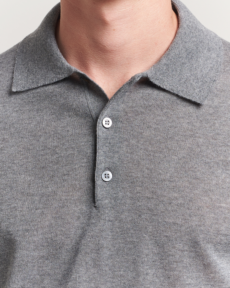 Herre | Gensere | Canali | Merino Wool Long Sleeve Polo Light Grey