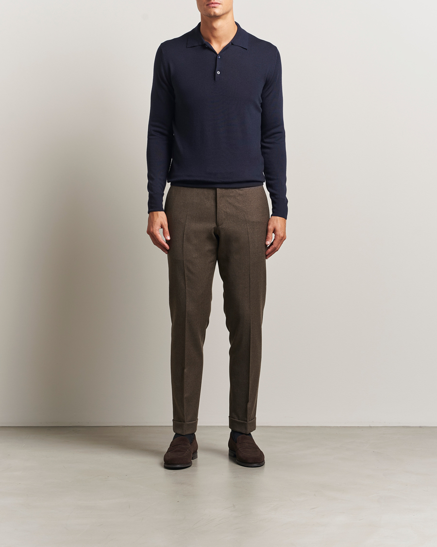Herre | Gensere | Canali | Merino Wool Long Sleeve Polo Navy