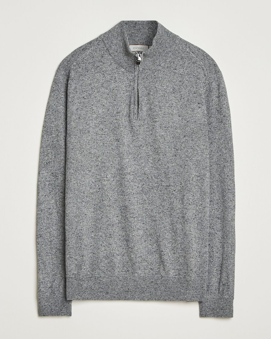 Herre | Gensere | Canali | Donegal Half Zip Sweater Grey Melange