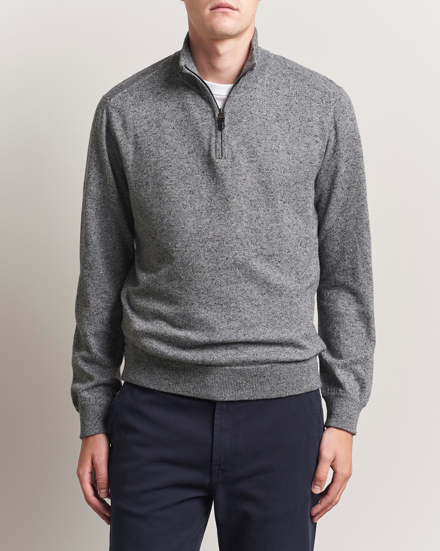 Herre | Gensere | Canali | Donegal Half Zip Sweater Grey Melange