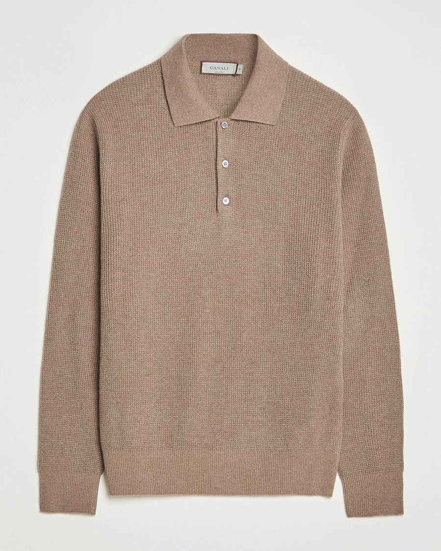 Herre | Gensere | Canali | Wool/Cashmere Long Sleeve Polo Brown