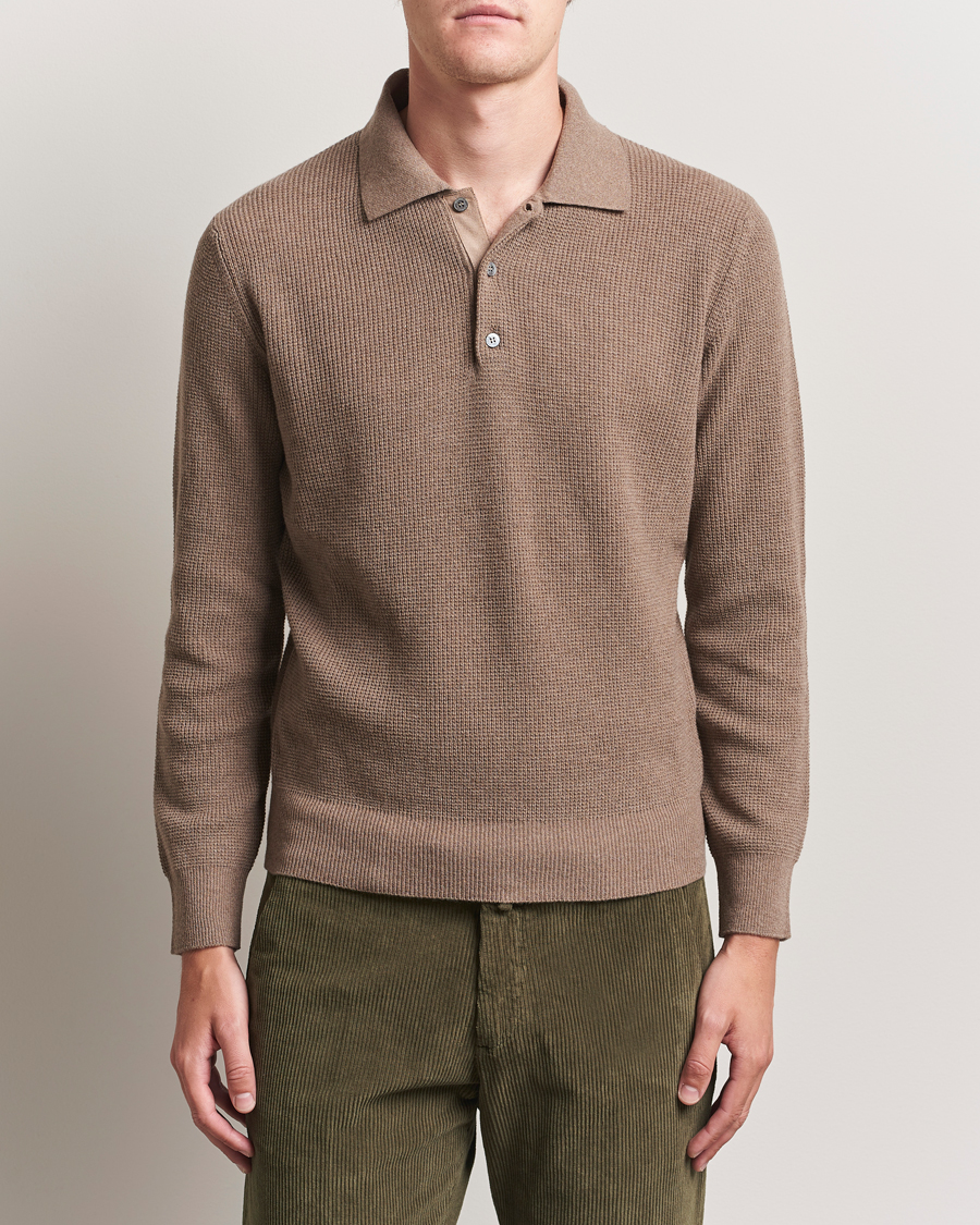 Herre | Gensere | Canali | Wool/Cashmere Long Sleeve Polo Brown