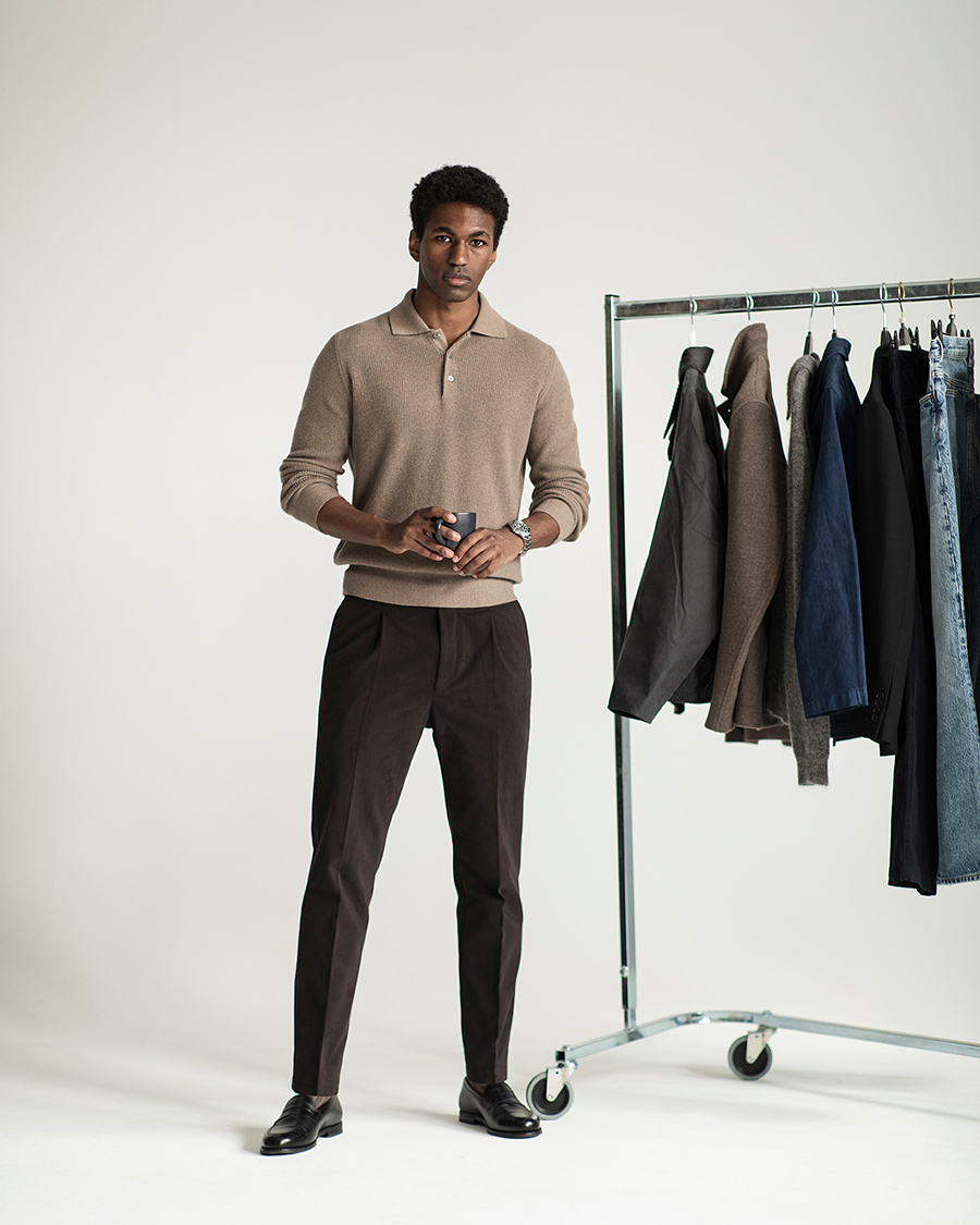 Herre | Gensere | Canali | Wool/Cashmere Long Sleeve Polo Brown