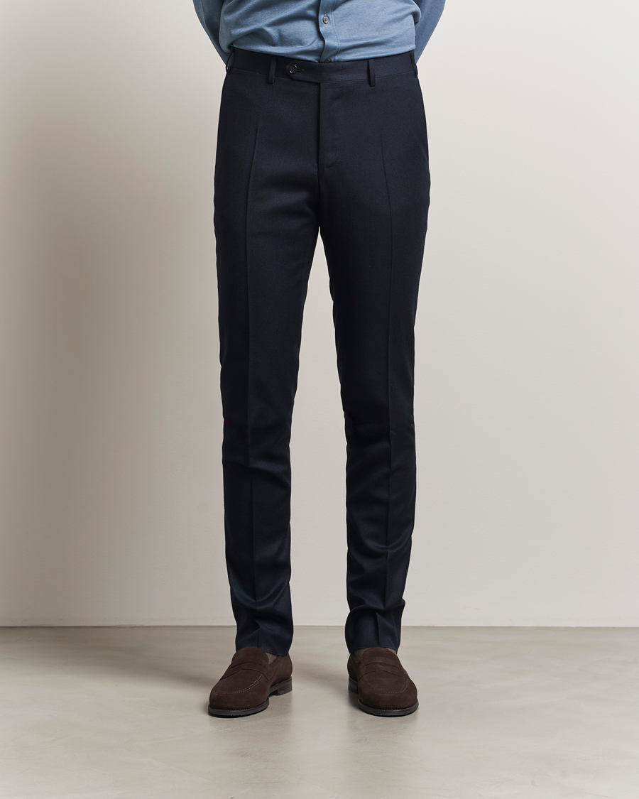 Herre | Bukser | Canali | Slim Fit Flannel Trousers Navy