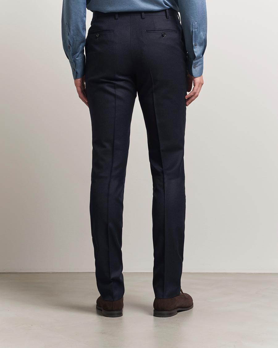Herre | Bukser | Canali | Slim Fit Flannel Trousers Navy