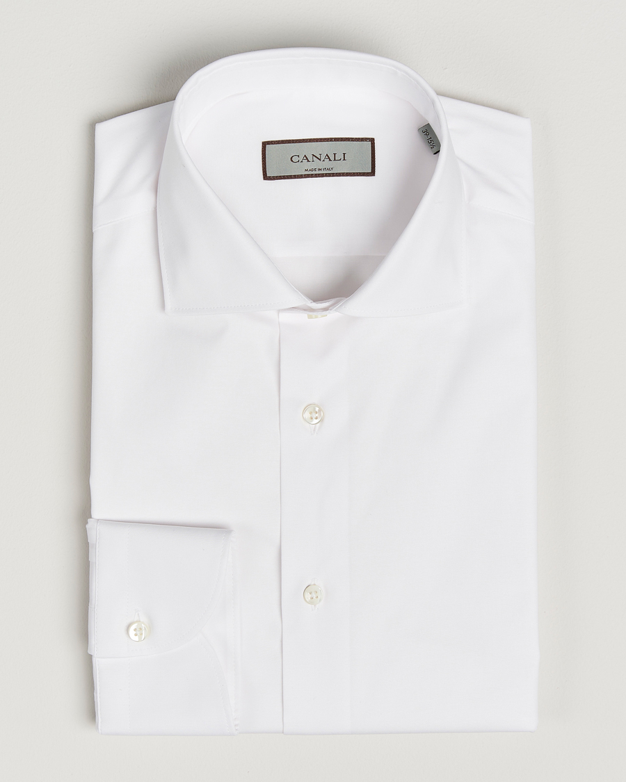 Herre | Skjorter | Canali | Slim Fit Cotton/Stretch Shirt White