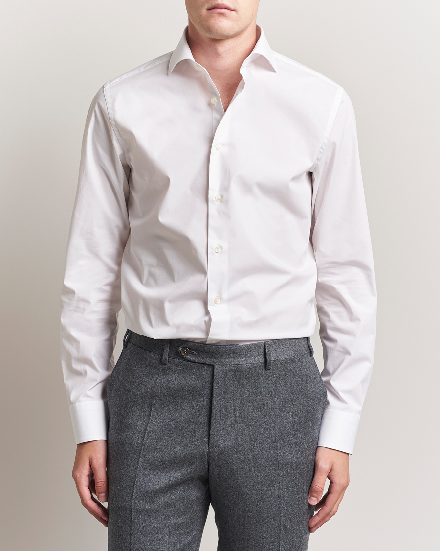 Herre | Skjorter | Canali | Slim Fit Cotton/Stretch Shirt White