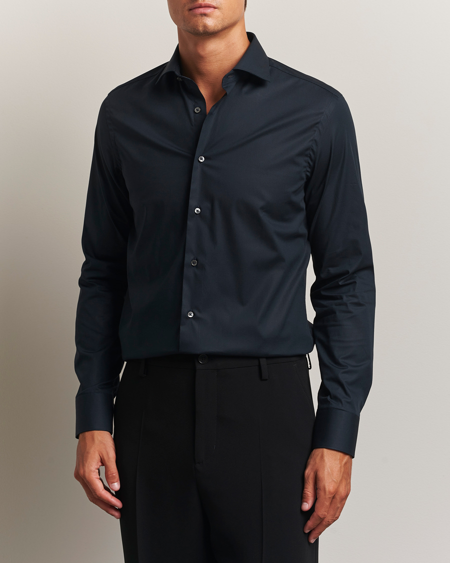 Herre | Skjorter | Canali | Slim Fit Cotton/Stretch Shirt Navy