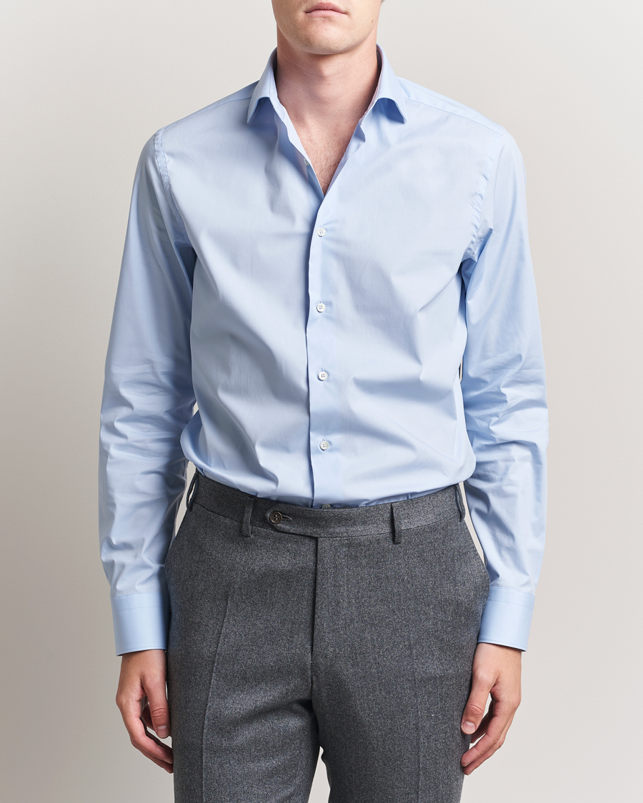 Herre | Skjorter | Canali | Slim Fit Cotton/Stretch Shirt Light Blue
