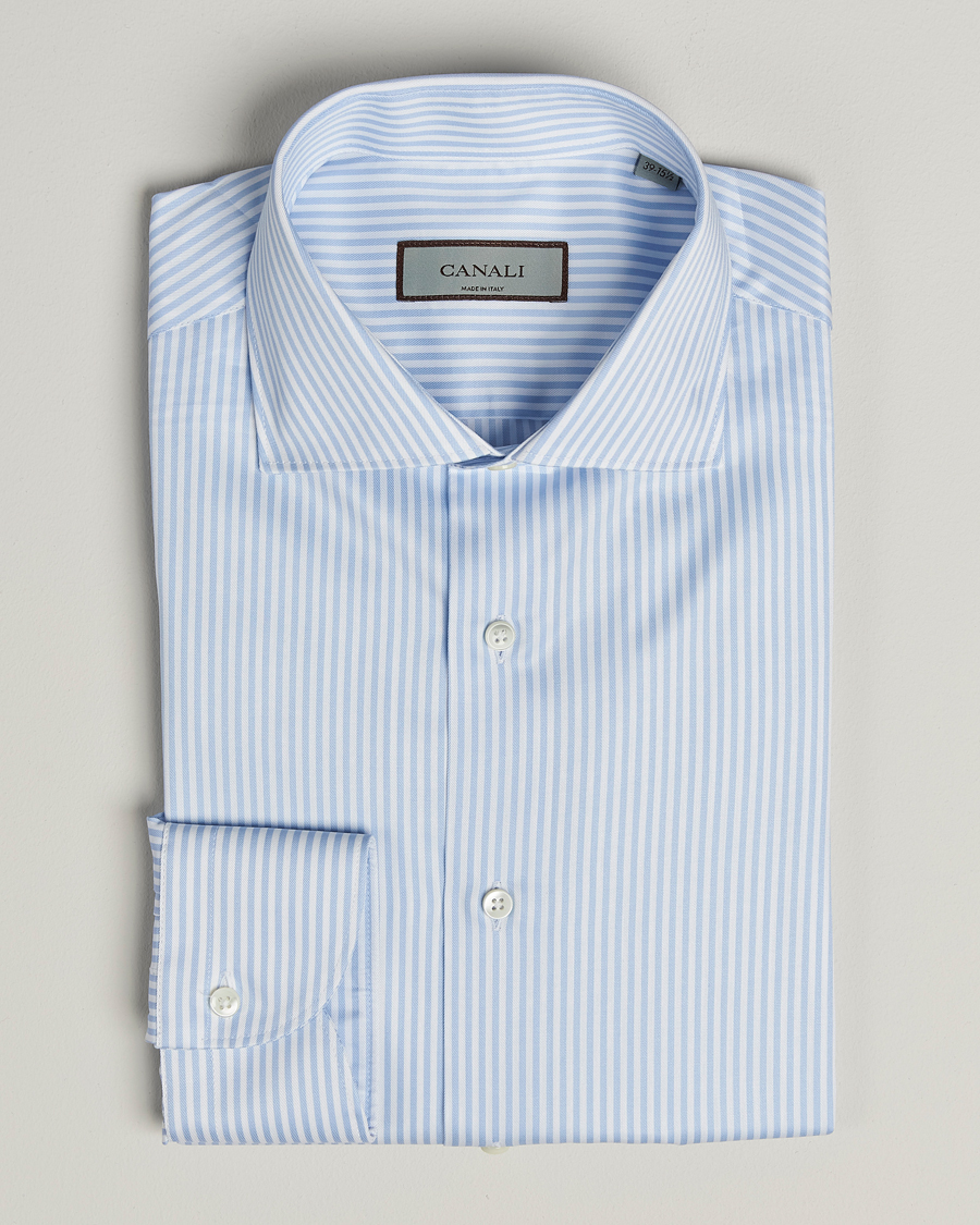 Herre | Skjorter | Canali | Slim Fit Cotton Shirt Light Blue Stripe