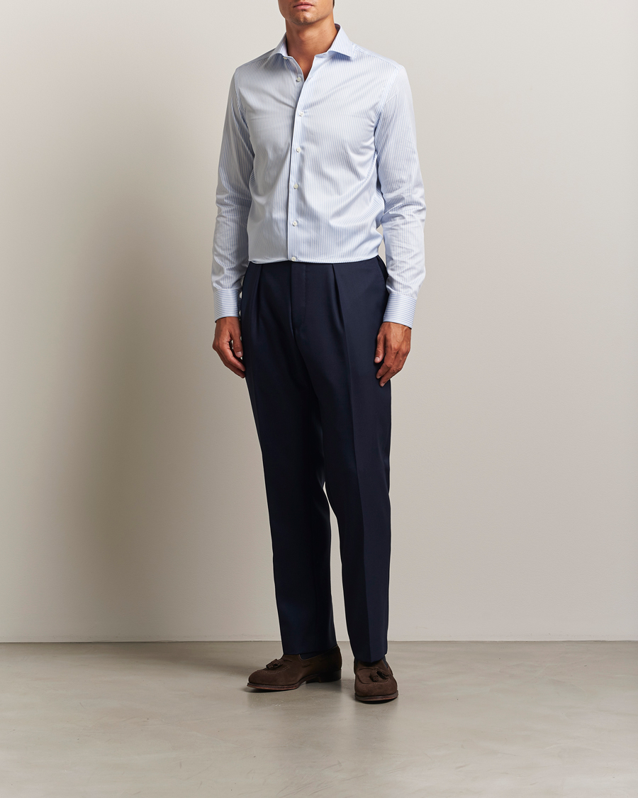 Herre | Skjorter | Canali | Slim Fit Cotton Shirt Light Blue Stripe