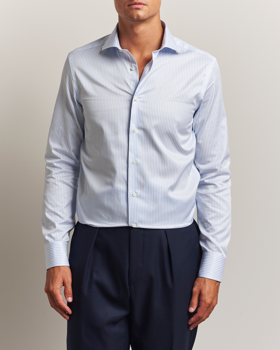 Herre | Skjorter | Canali | Slim Fit Cotton Shirt Light Blue Stripe