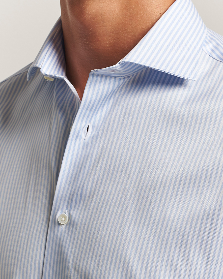 Herre | Skjorter | Canali | Slim Fit Cotton Shirt Light Blue Stripe