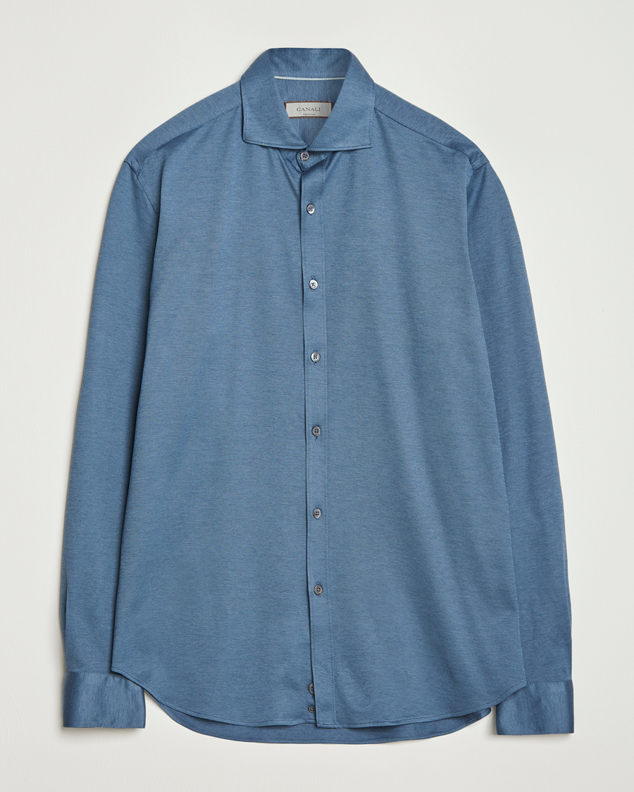 Herre | Skjorter | Canali | Jersey Piquet Shirt Blue