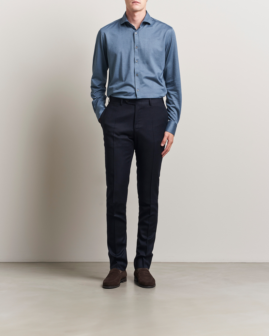 Herre | Skjorter | Canali | Jersey Piquet Shirt Blue