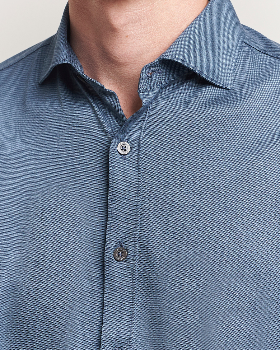 Herre | Skjorter | Canali | Jersey Piquet Shirt Blue
