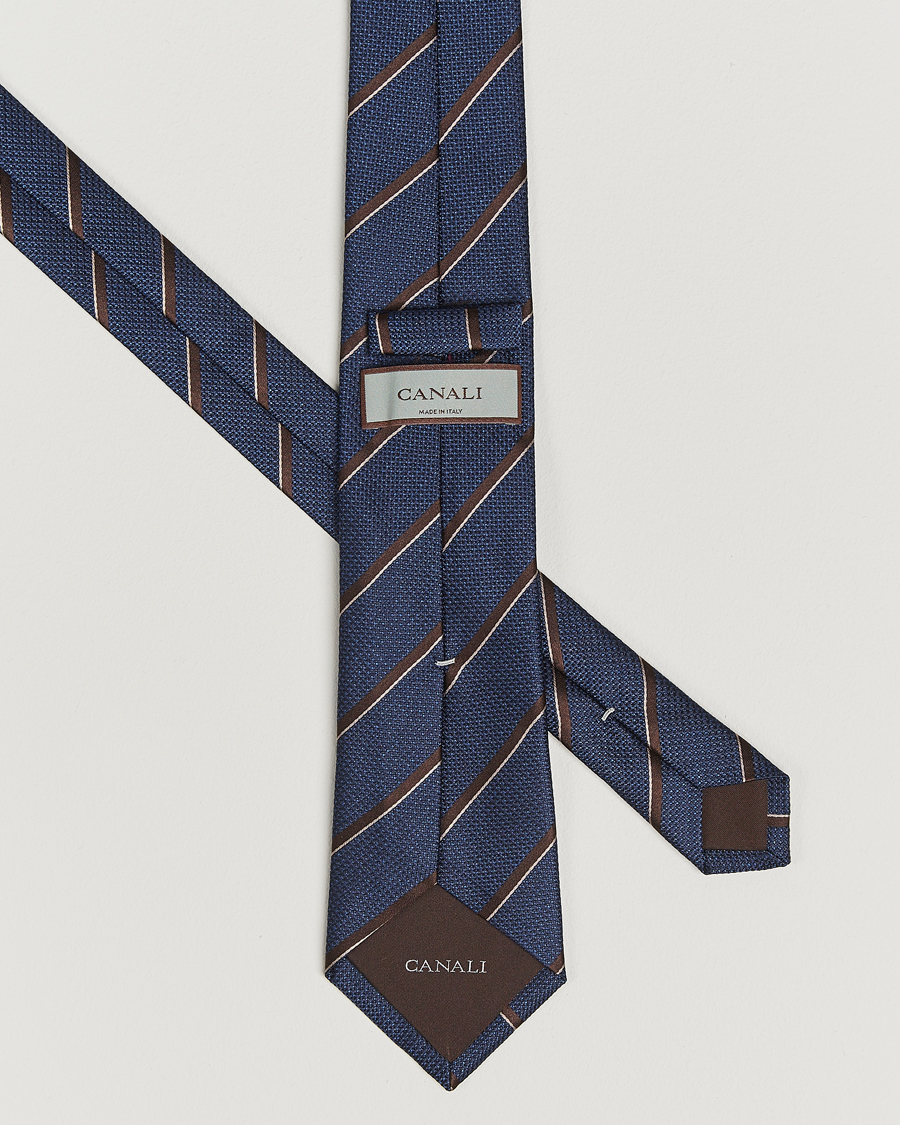 Herre | Slips | Canali | Regimental Stripe Silk Tie Navy/Brown