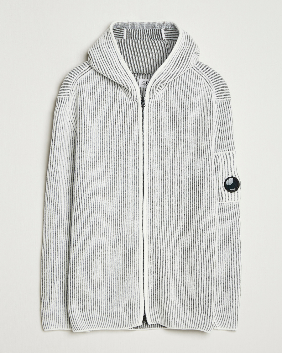 Herre | Gensere | C.P. Company | Knitted Full Zip Hood White/Grey