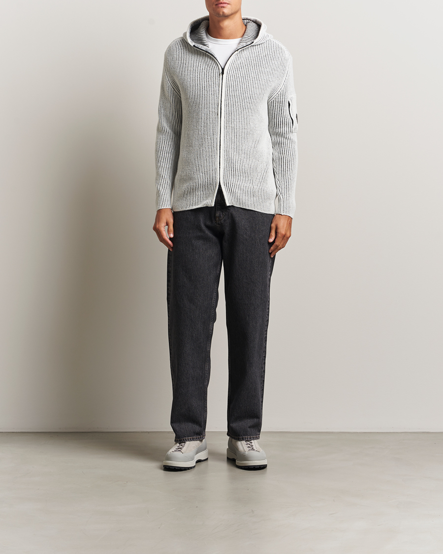 Herre | Gensere | C.P. Company | Knitted Full Zip Hood White/Grey