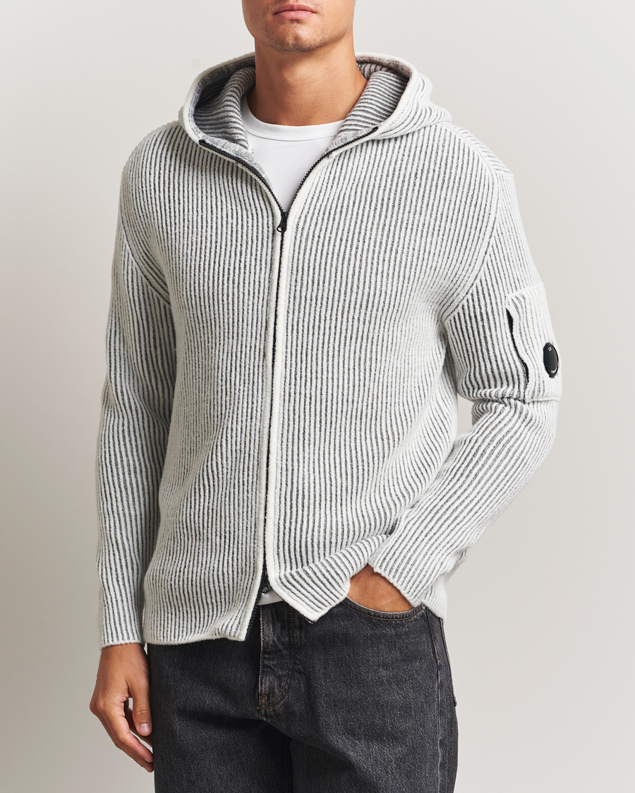 Herre | Gensere | C.P. Company | Knitted Full Zip Hood White/Grey