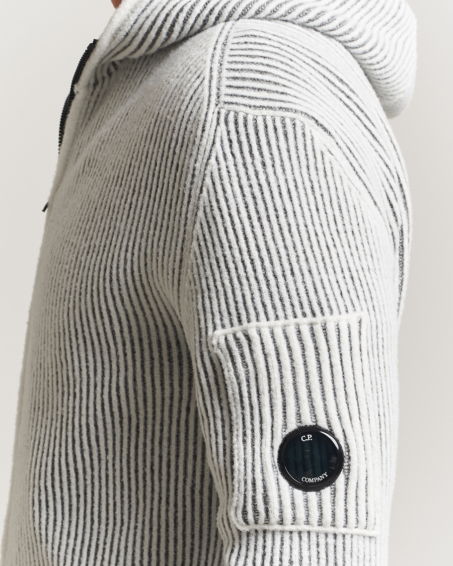 Herre | Gensere | C.P. Company | Knitted Full Zip Hood White/Grey