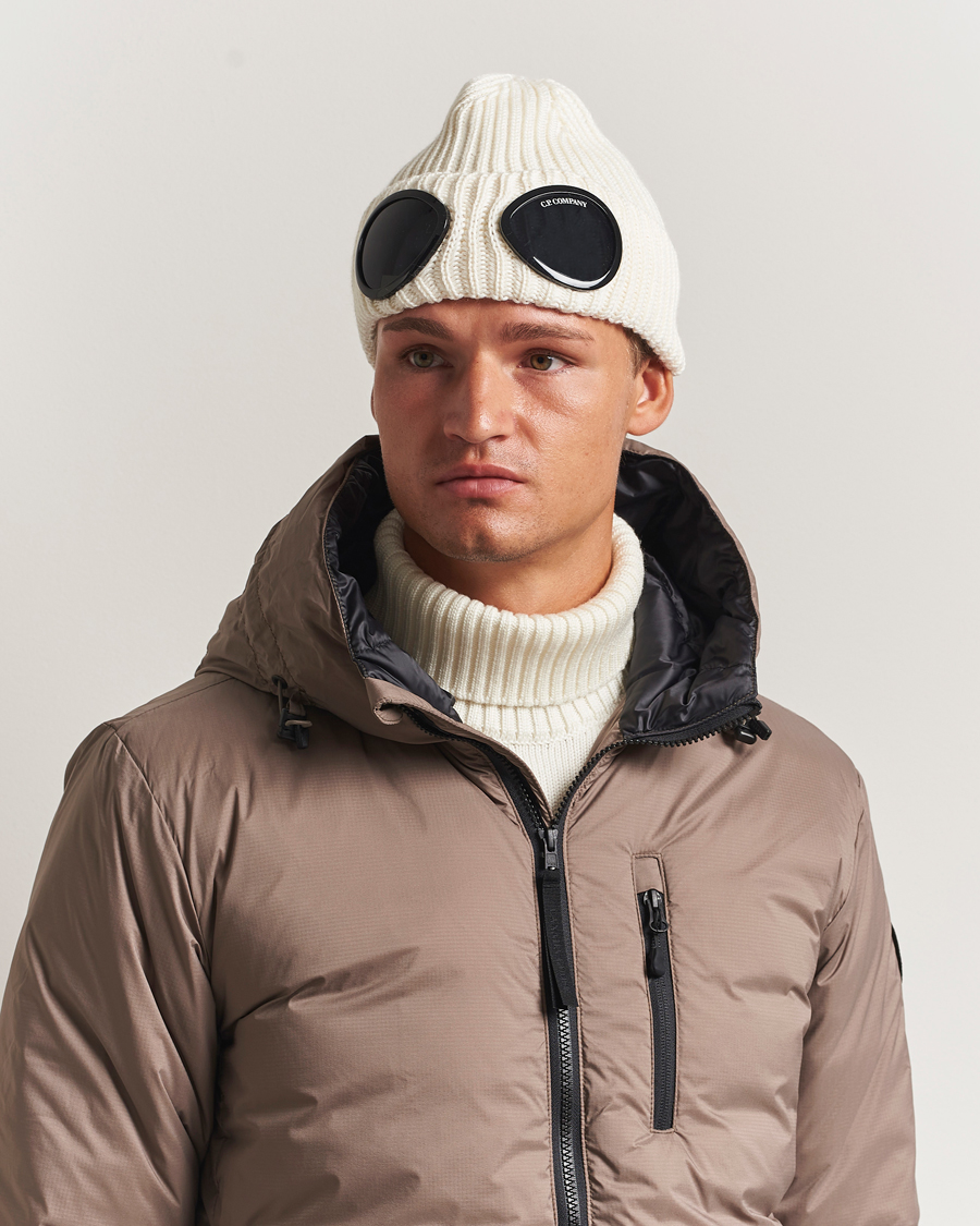 Herre | Luer | C.P. Company | Knitted Merino Goggle Beanie White