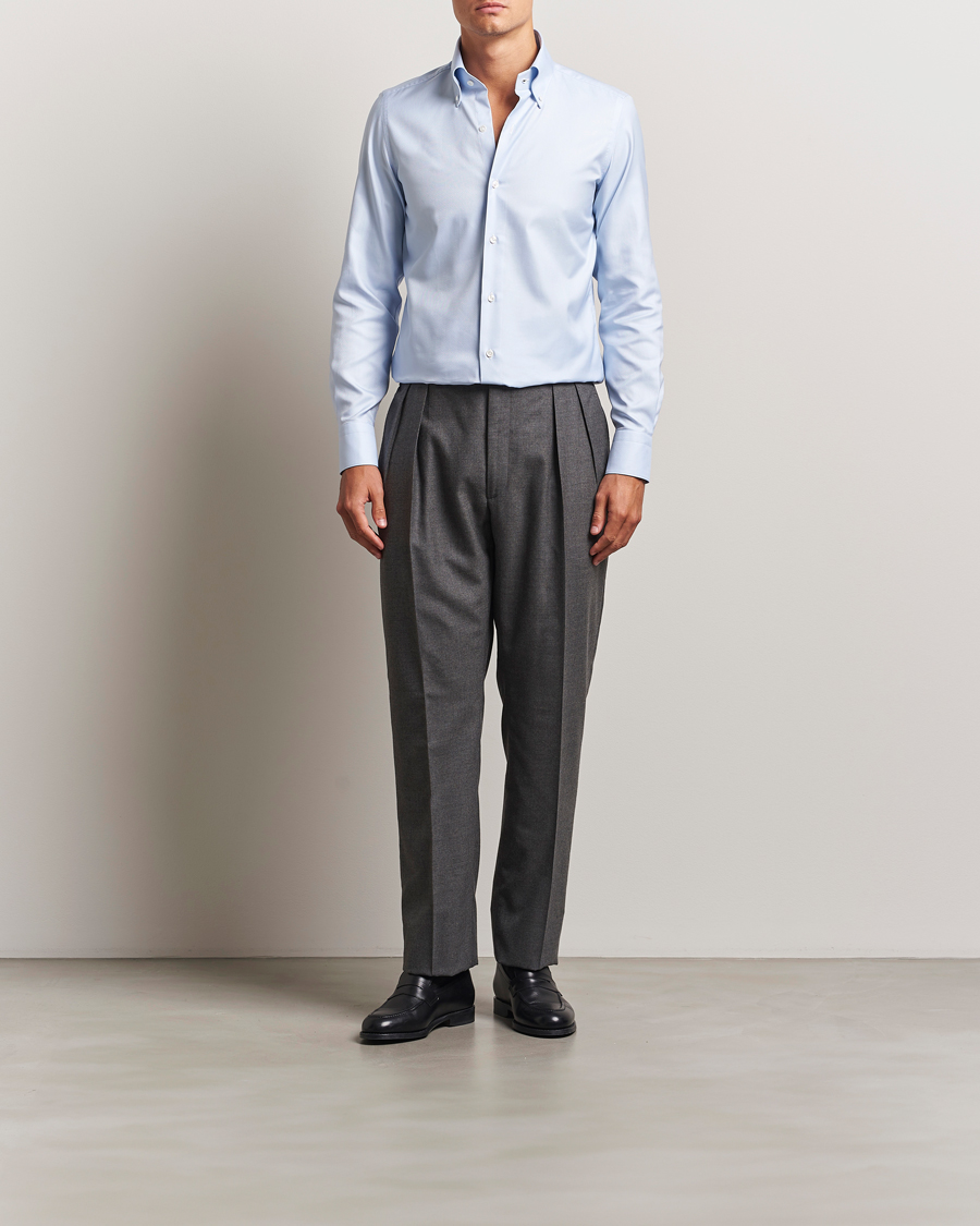 Herre | Skjorter | Finamore Napoli | Milano Slim Oxford Button Down Shirt Light Blue