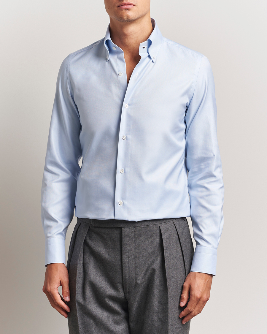 Herre | Skjorter | Finamore Napoli | Milano Slim Oxford Button Down Shirt Light Blue