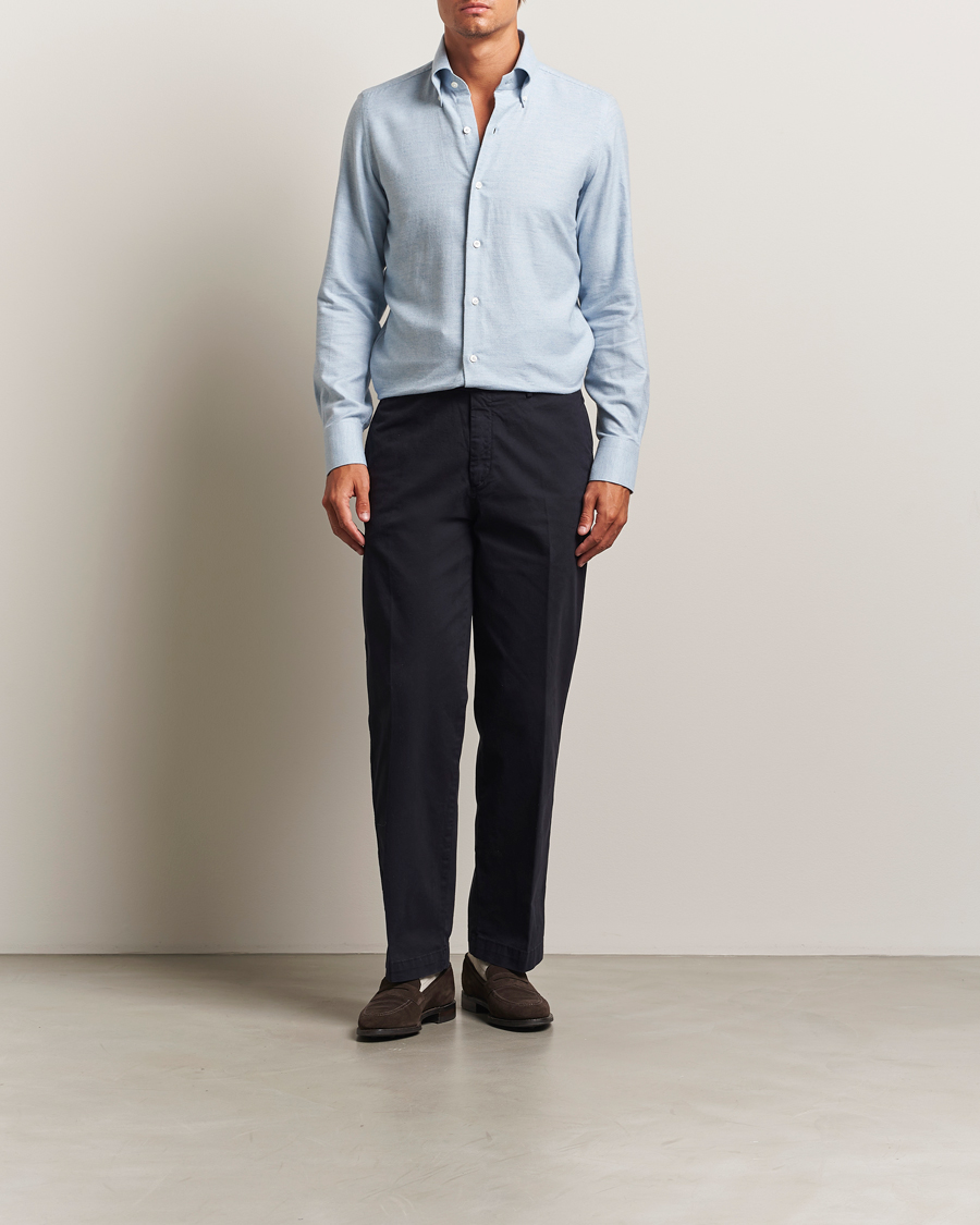 Herre | Skjorter | Finamore Napoli | Milano Slim Cashmere BD Shirt Light Blue