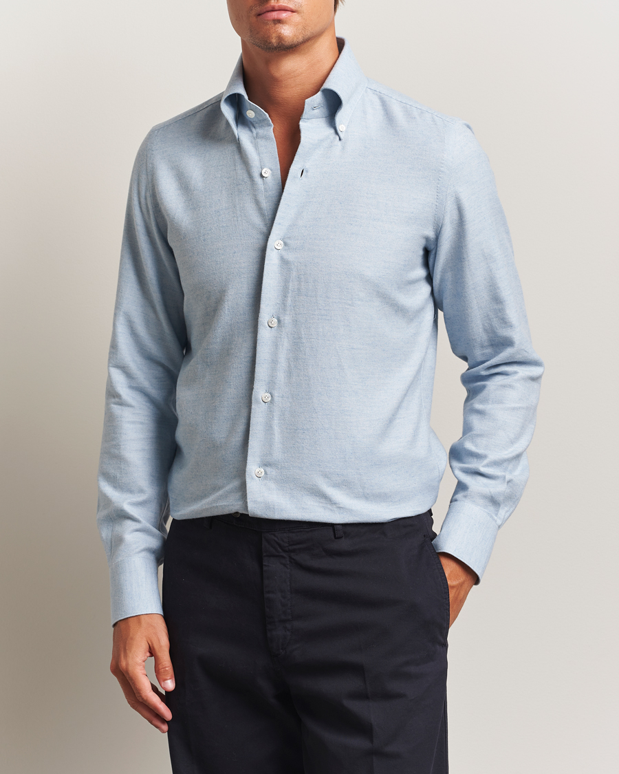 Herre | Skjorter | Finamore Napoli | Milano Slim Cashmere BD Shirt Light Blue