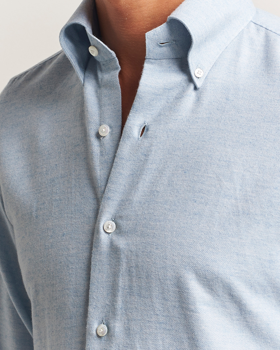 Herre | Skjorter | Finamore Napoli | Milano Slim Cashmere BD Shirt Light Blue