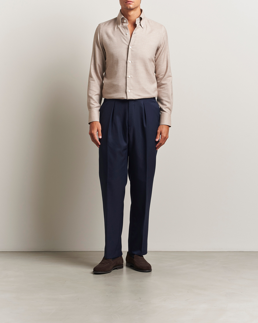 Herre | Skjorter | Finamore Napoli | Milano Slim Cashmere BD Shirt Beige