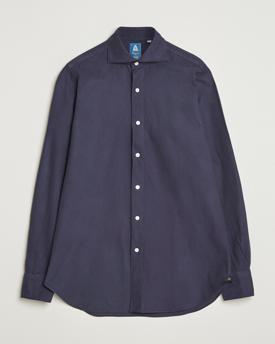 Herre | Skjorter | Finamore Napoli | Gaeta Flannel Sport Shirt Navy