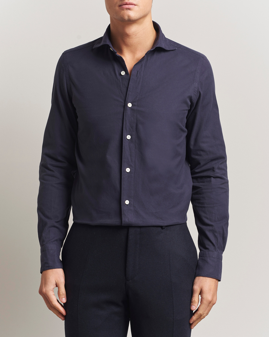Herre | Skjorter | Finamore Napoli | Gaeta Flannel Sport Shirt Navy
