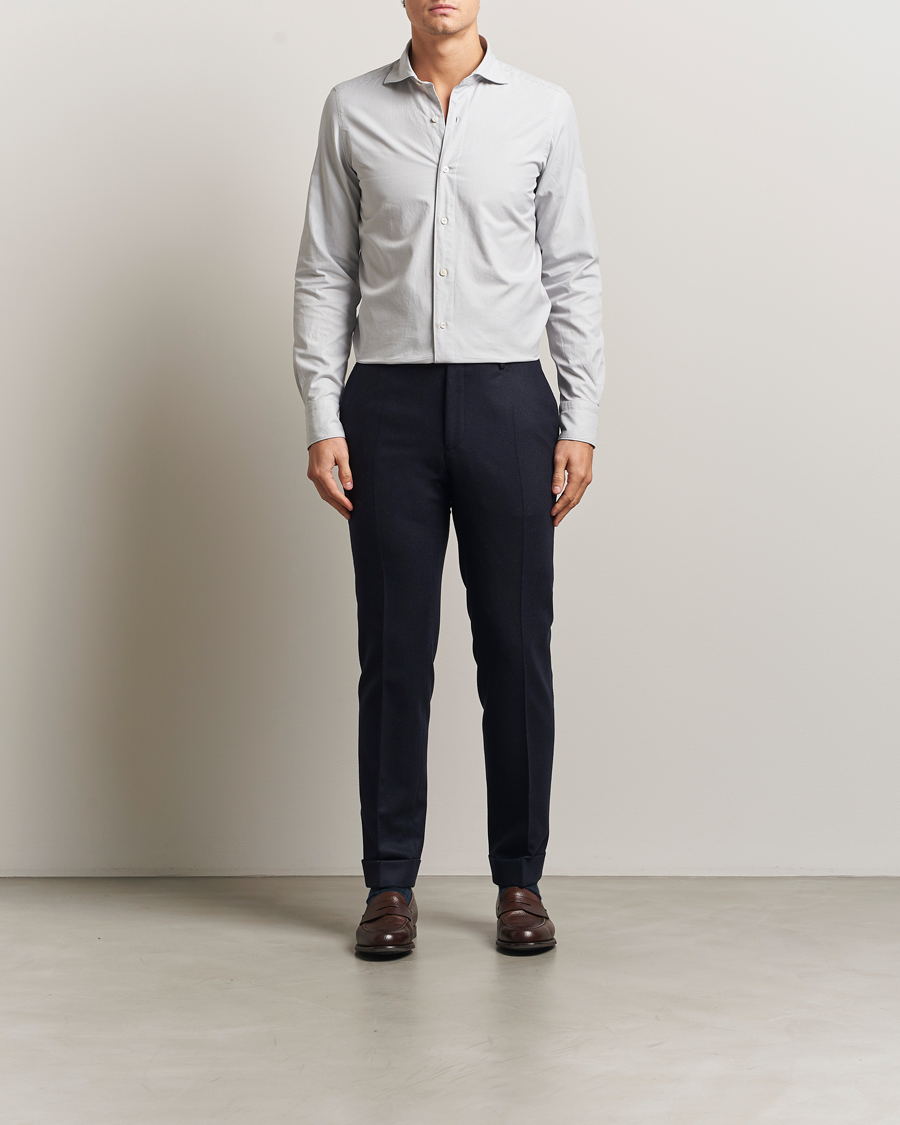 Herre | Skjorter | Finamore Napoli | Gaeta Flannel Sport Shirt Light Grey
