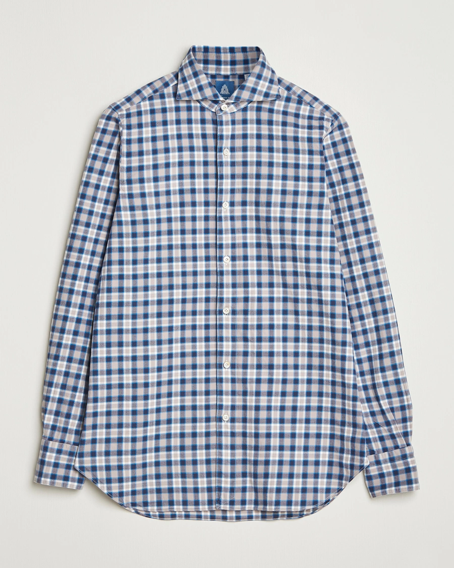 Herre | Skjorter | Finamore Napoli | Gaeta Flannel Sport Shirt Navy Check