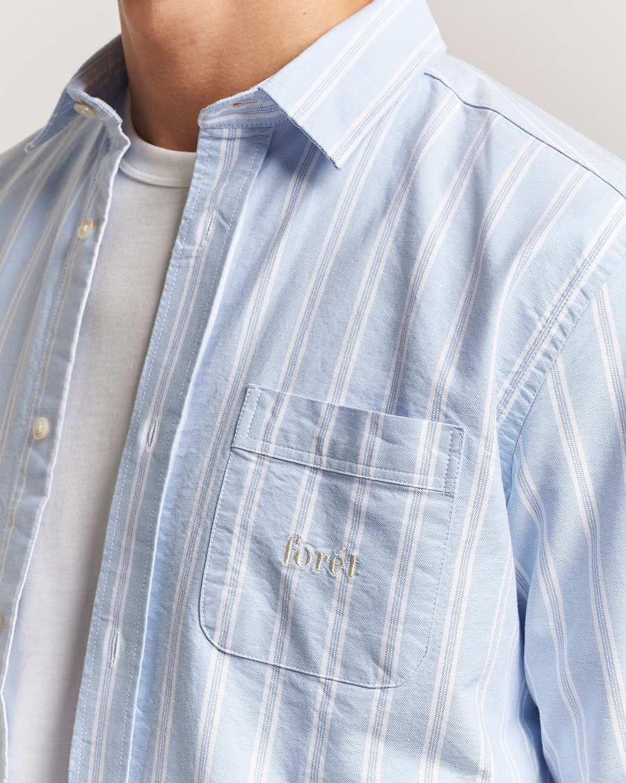 Herre | Skjorter | Forét | Juno Embroidered Oxford Shirt Light Blue Stripe