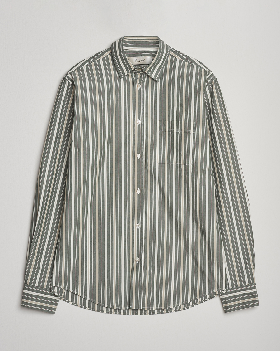 Herre | Skjorter | Forét | Maple Poplin Shirt Dark Green Stripe