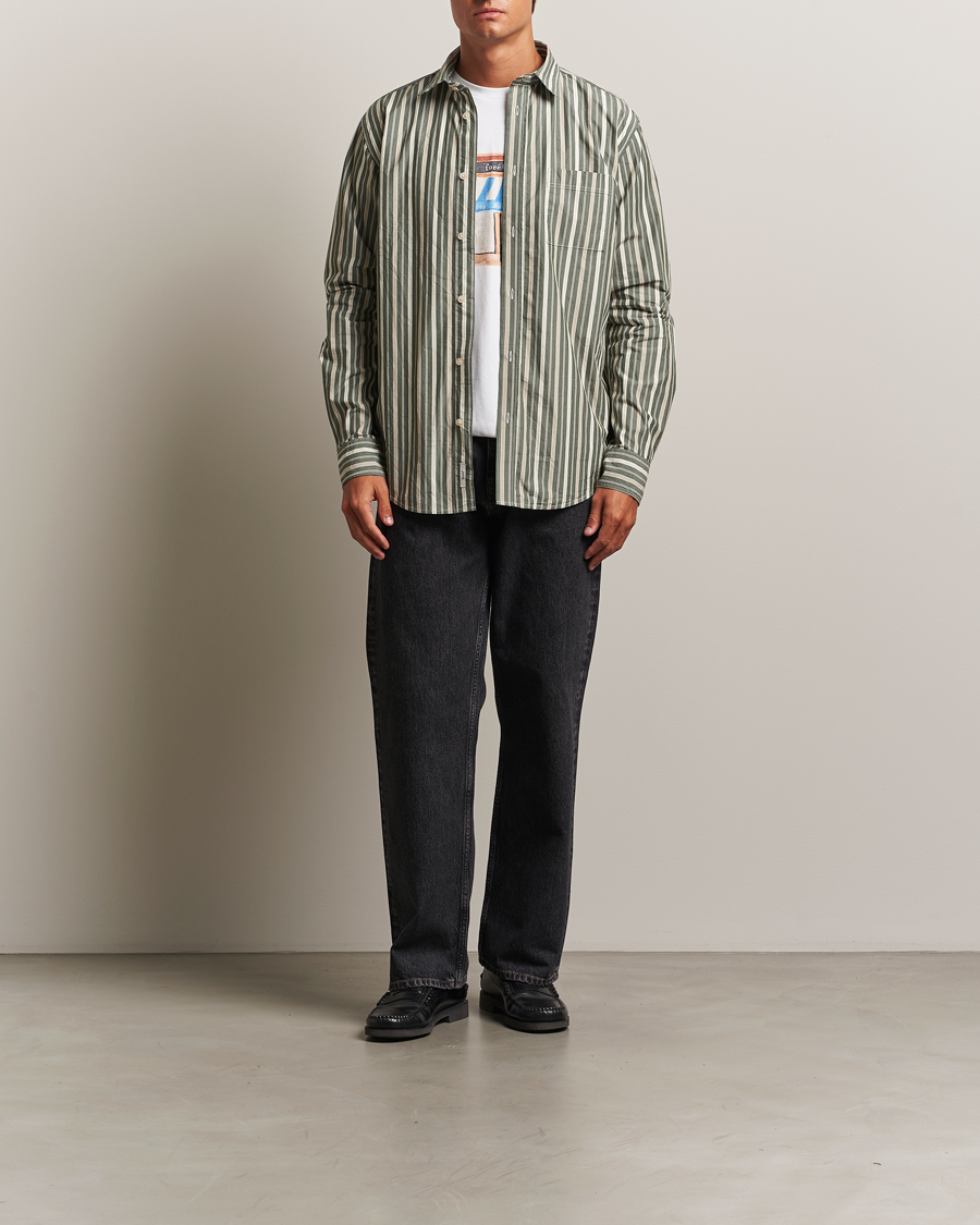 Herre | Skjorter | Forét | Maple Poplin Shirt Dark Green Stripe
