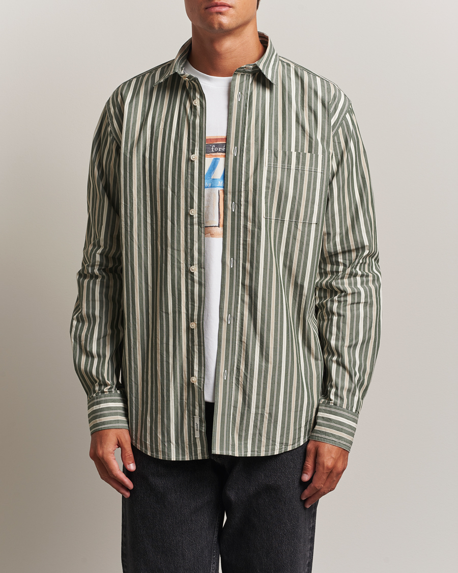 Herre | Skjorter | Forét | Maple Poplin Shirt Dark Green Stripe