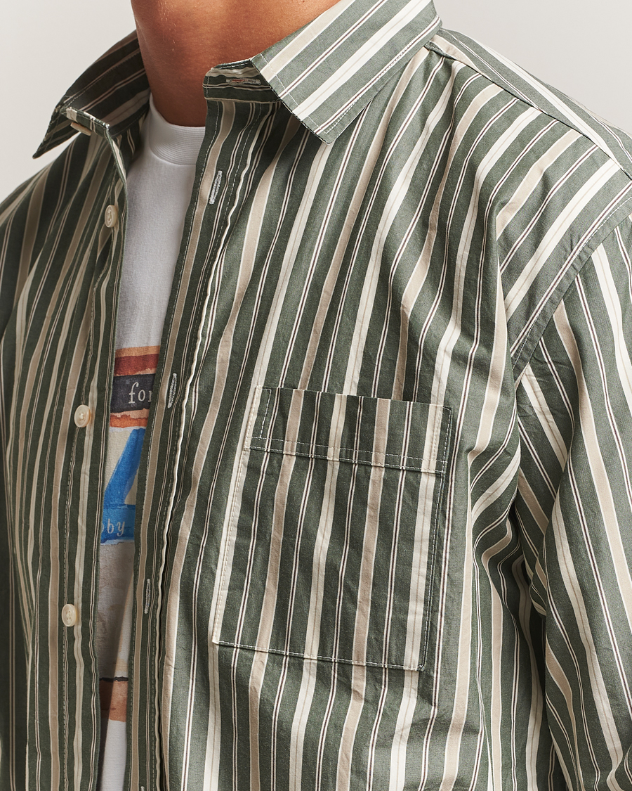 Herre | Skjorter | Forét | Maple Poplin Shirt Dark Green Stripe