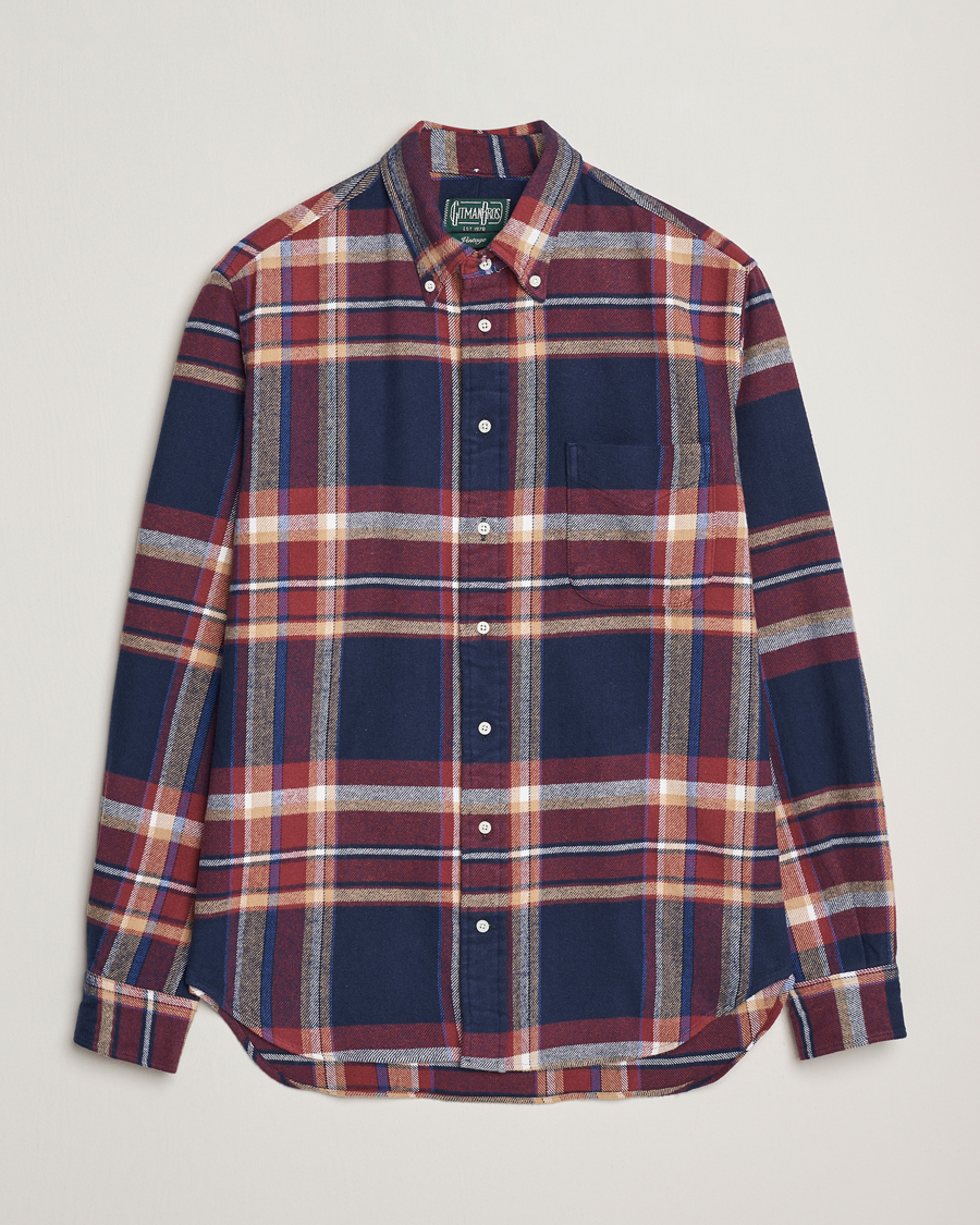 Herre | Skjorter | Gitman Vintage | Brushed Winter Madras Button Down Shirt Rose/Navy