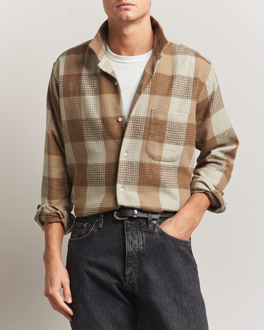 Herre | Skjorter | Gitman Vintage | Brushed Waffle Camp Shirt Brown Check