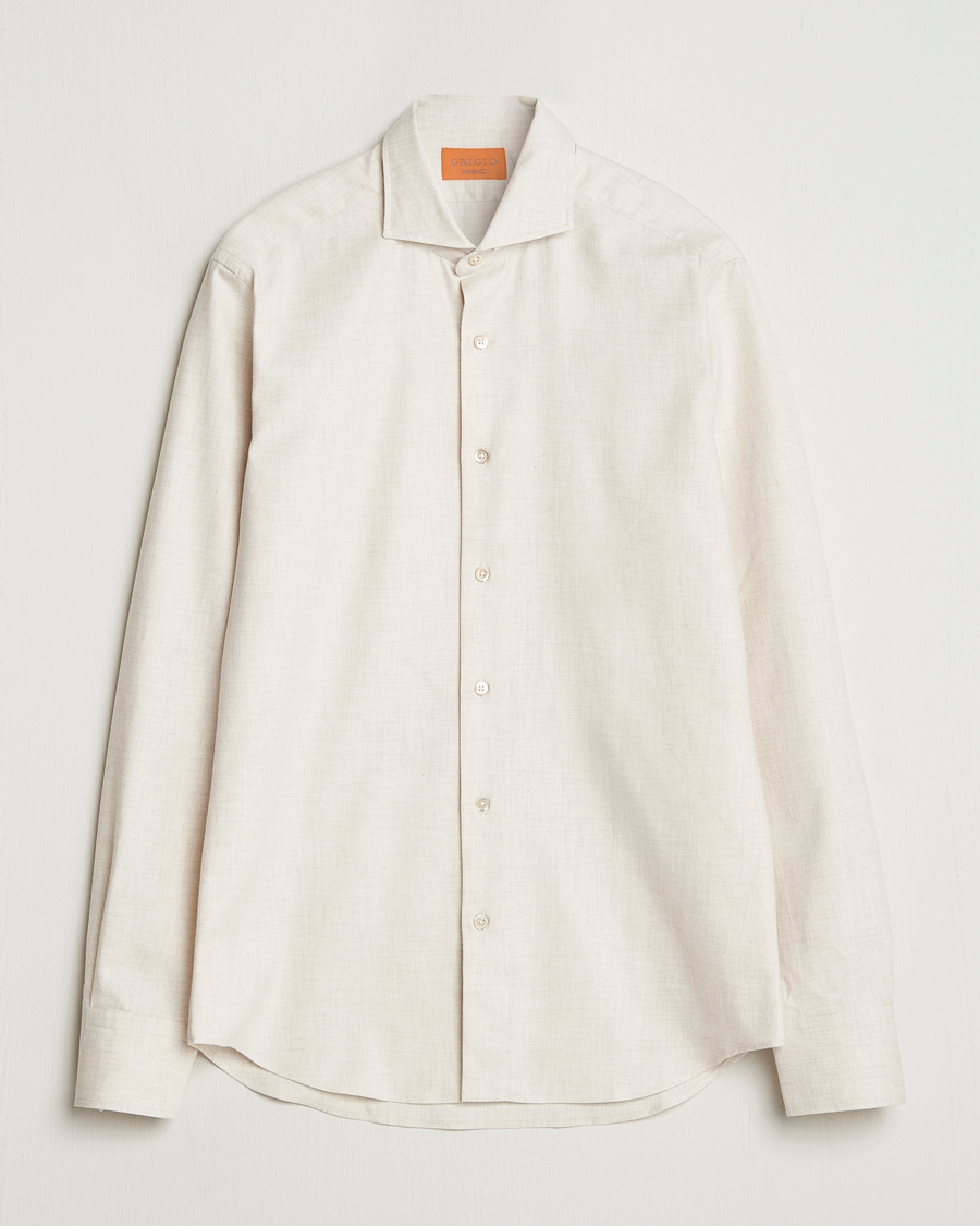 Herre | Skjorter | Grigio | Washed Flannel Shirt Light Beige