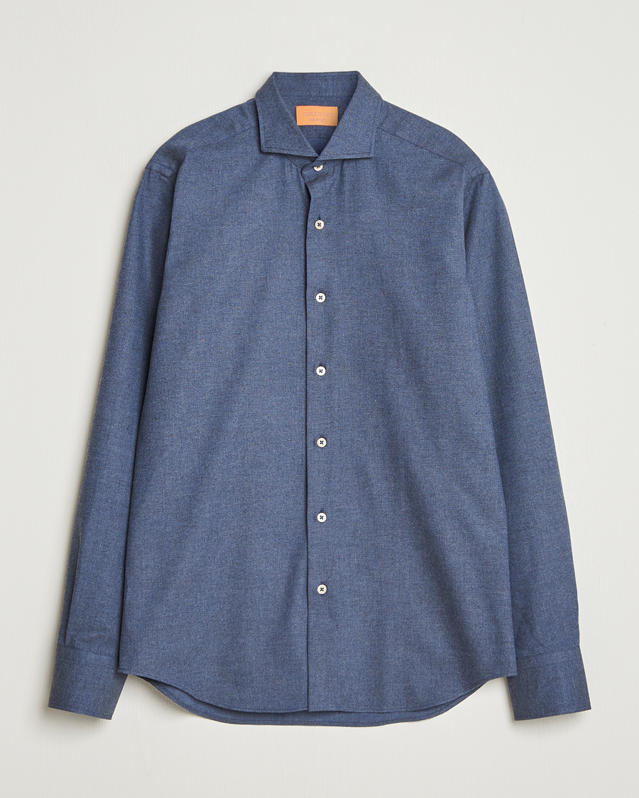 Herre | Skjorter | Grigio | Washed Flannel Shirt Dark Blue