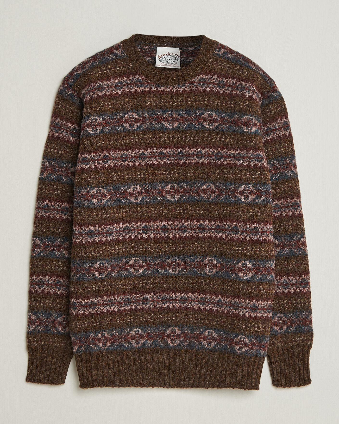 Herre | Gensere | Jamieson's of Shetland | Jamiesons Of Shetland All Over Fair Isle Pullover Crew Neck Moss Green